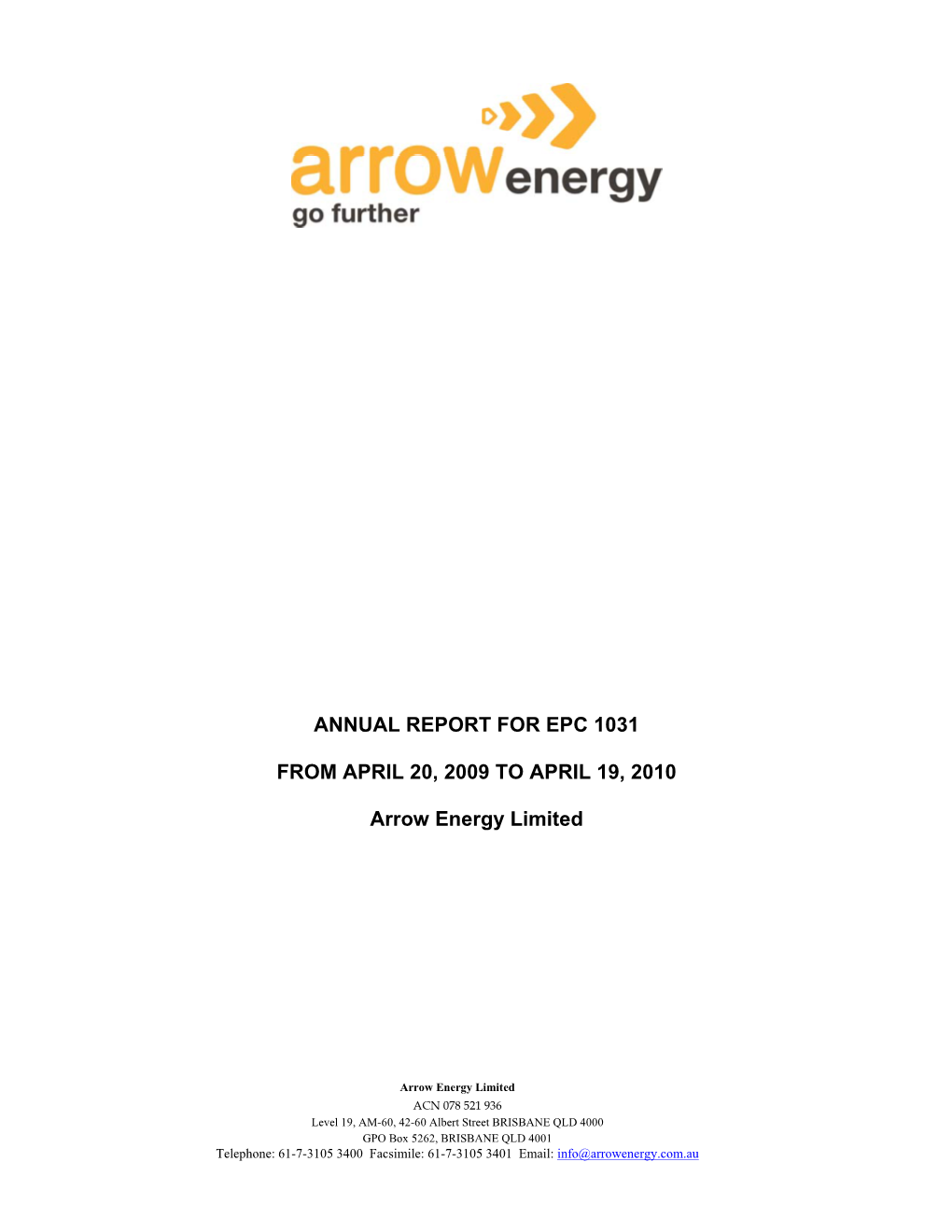 Annual Report for Epc 1031 from April 20