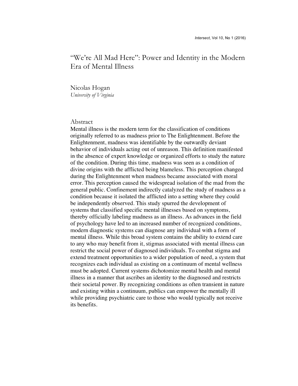 Power and Identity in the Modern Era of Mental Illness