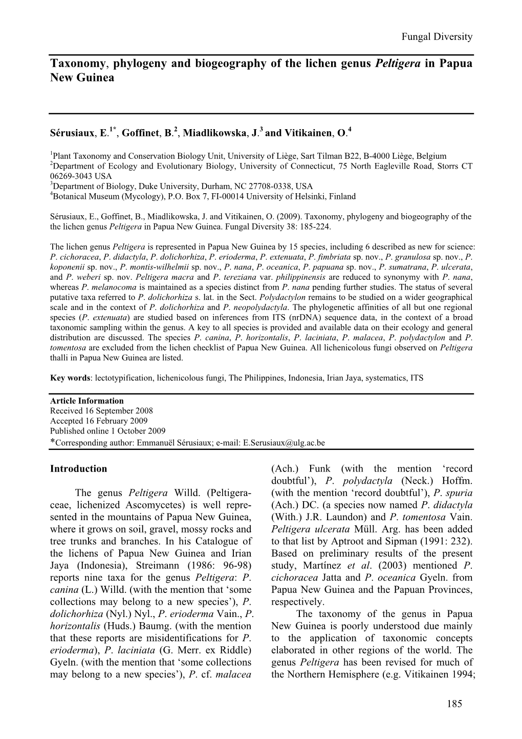 Taxonomy, Phylogeny and Biogeography of the Lichen Genus Peltigera in Papua New Guinea