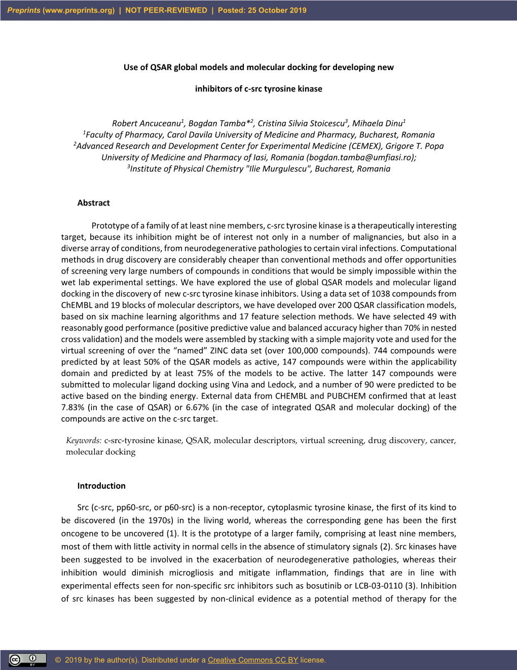 Use of QSAR Global Models and Molecular Docking for Developing New