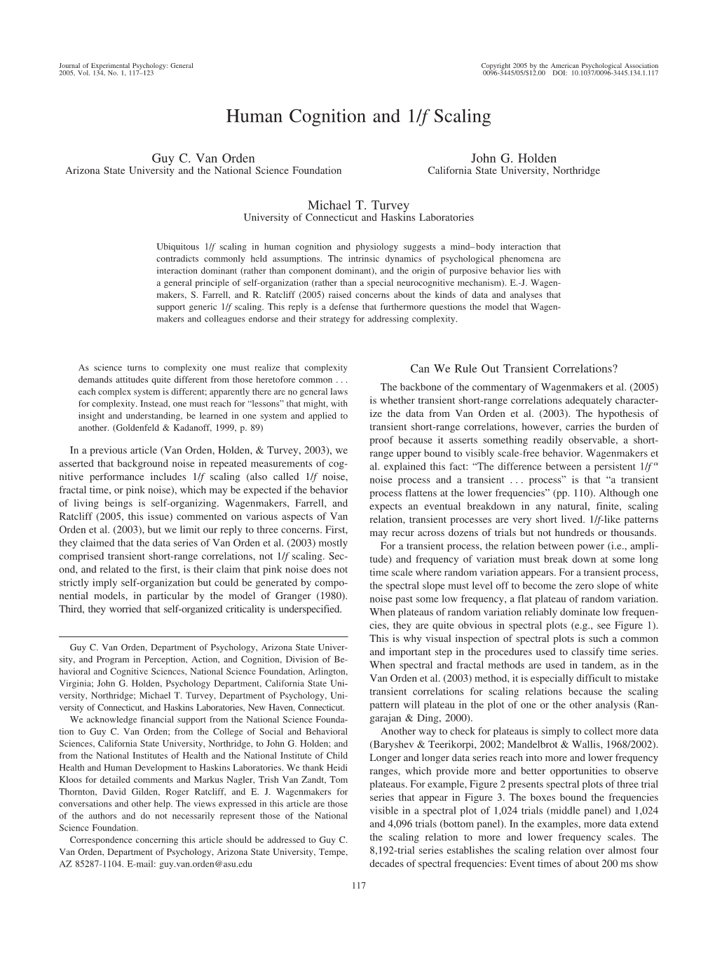 Human Cognition and 1/F Scaling