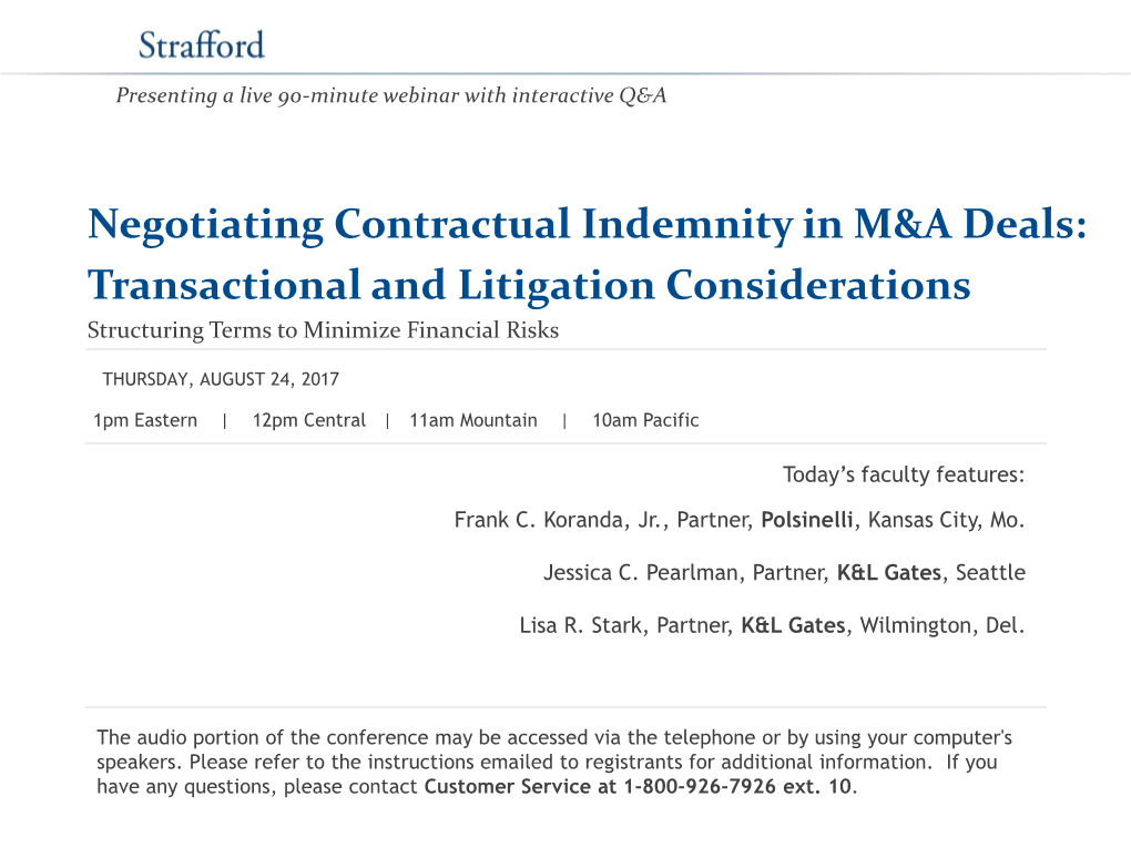 Negotiating Contractual Indemnity in M&A Deals