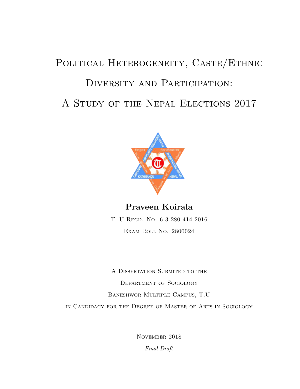 Political Heterogeneity, Caste/Ethnic Diversity and Participation: a Study of the Nepal Elections 2017
