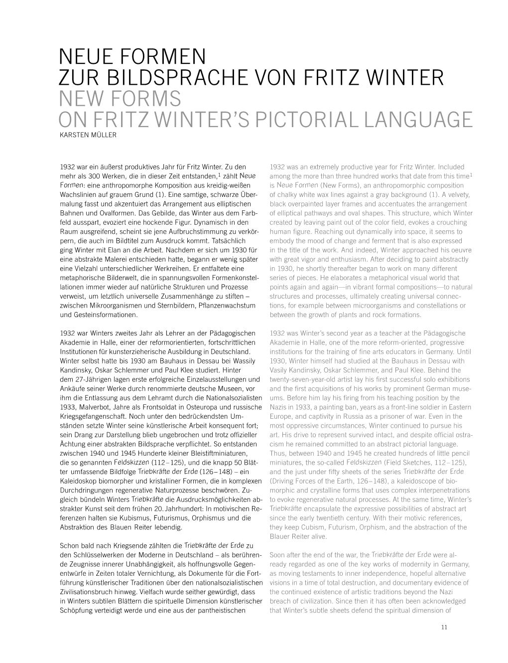 Neue Formen Zur Bildsprache Von Fritz Winter New Forms on Fritz Winter’S Pictorial Language Karsten Müller