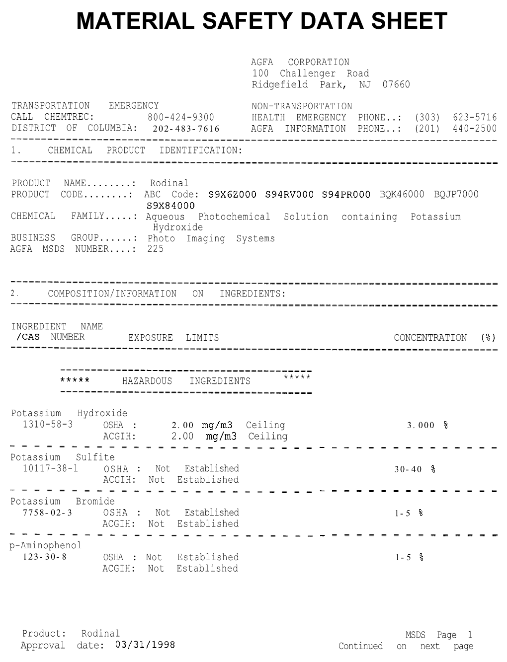 Material Safety Data Sheet