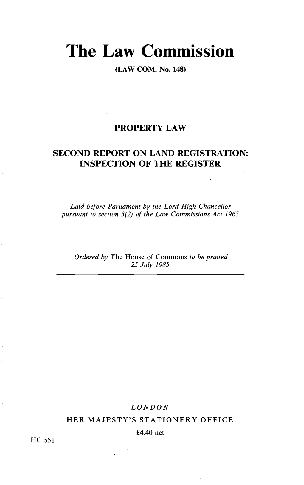 Property Law: Second Report on Land Registration Report
