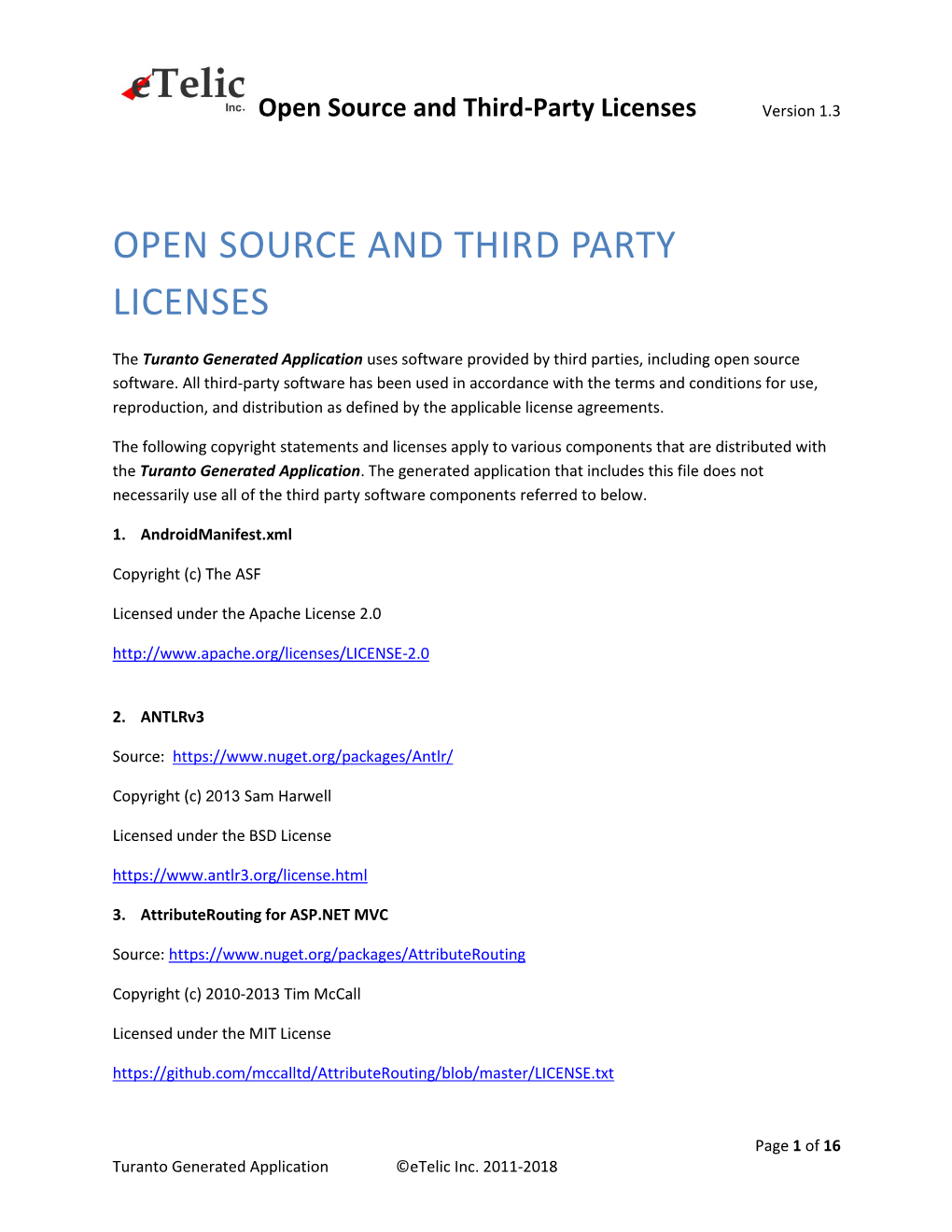 Open Source and Third Party Licenses