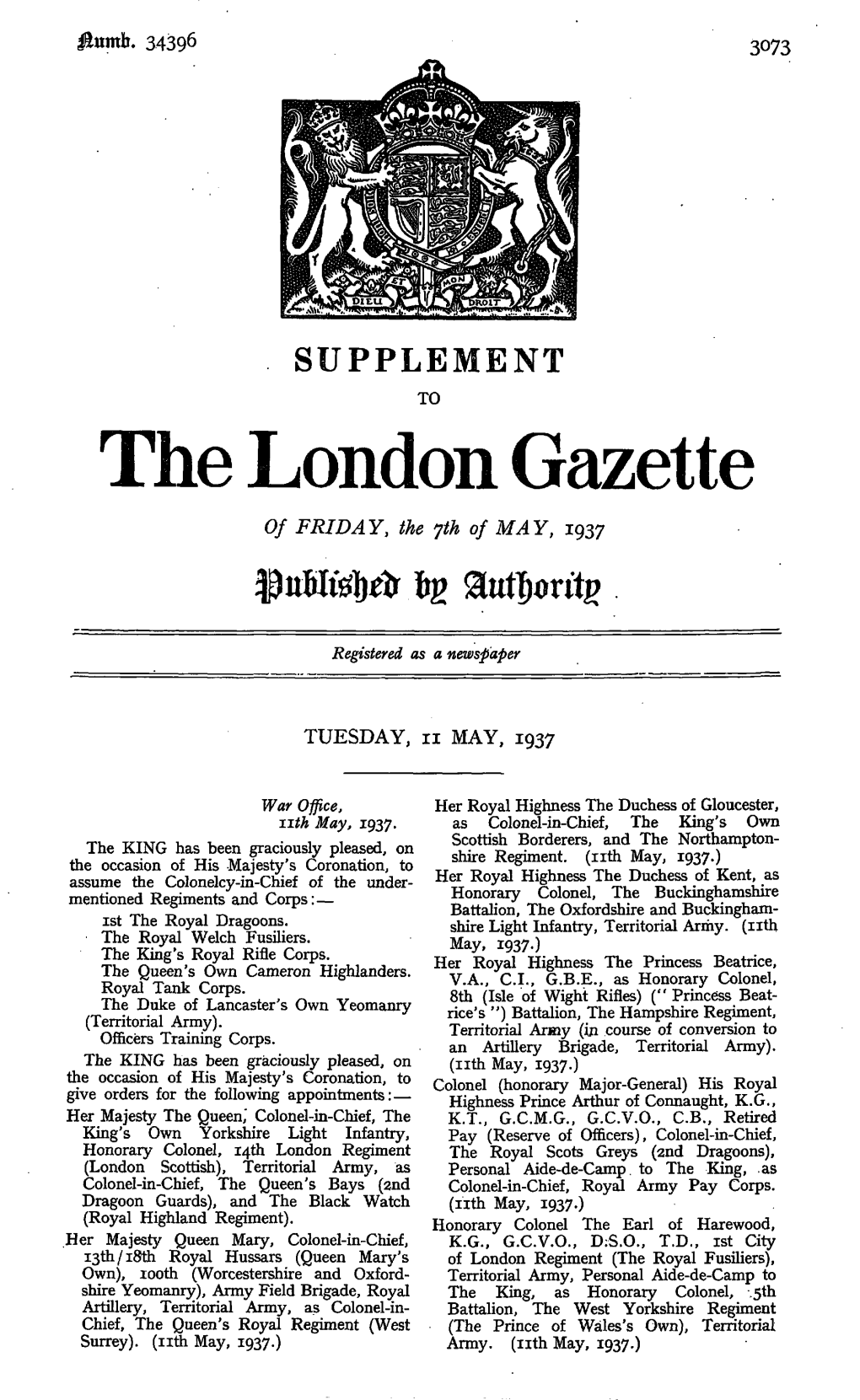 The London Gazette of FRIDAY, the 7Th of MAY, 1937