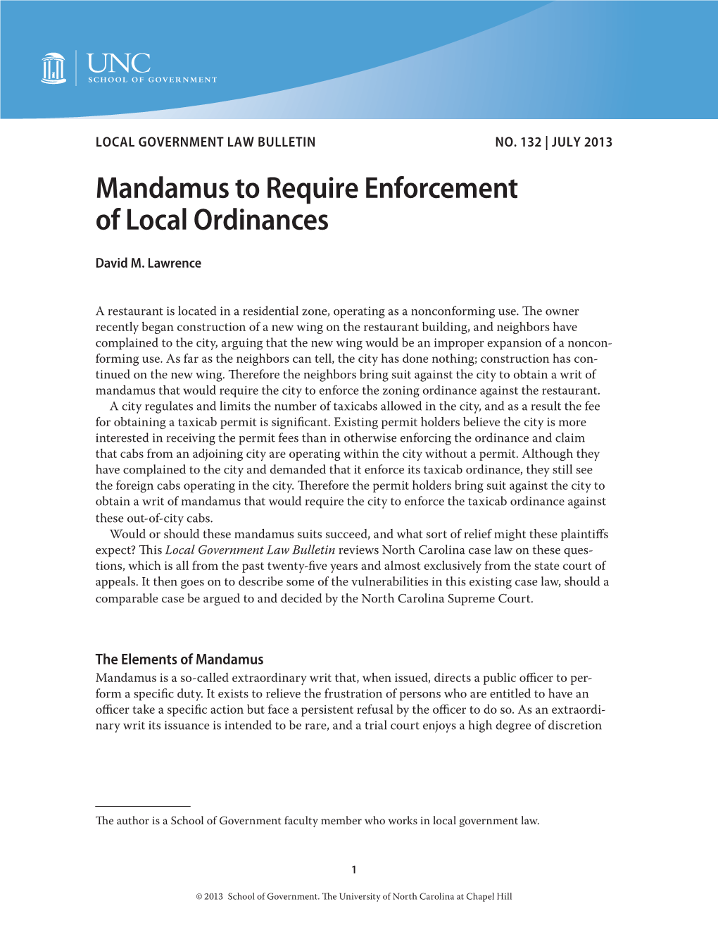 Mandamus to Require Enforcement of Local Ordinances