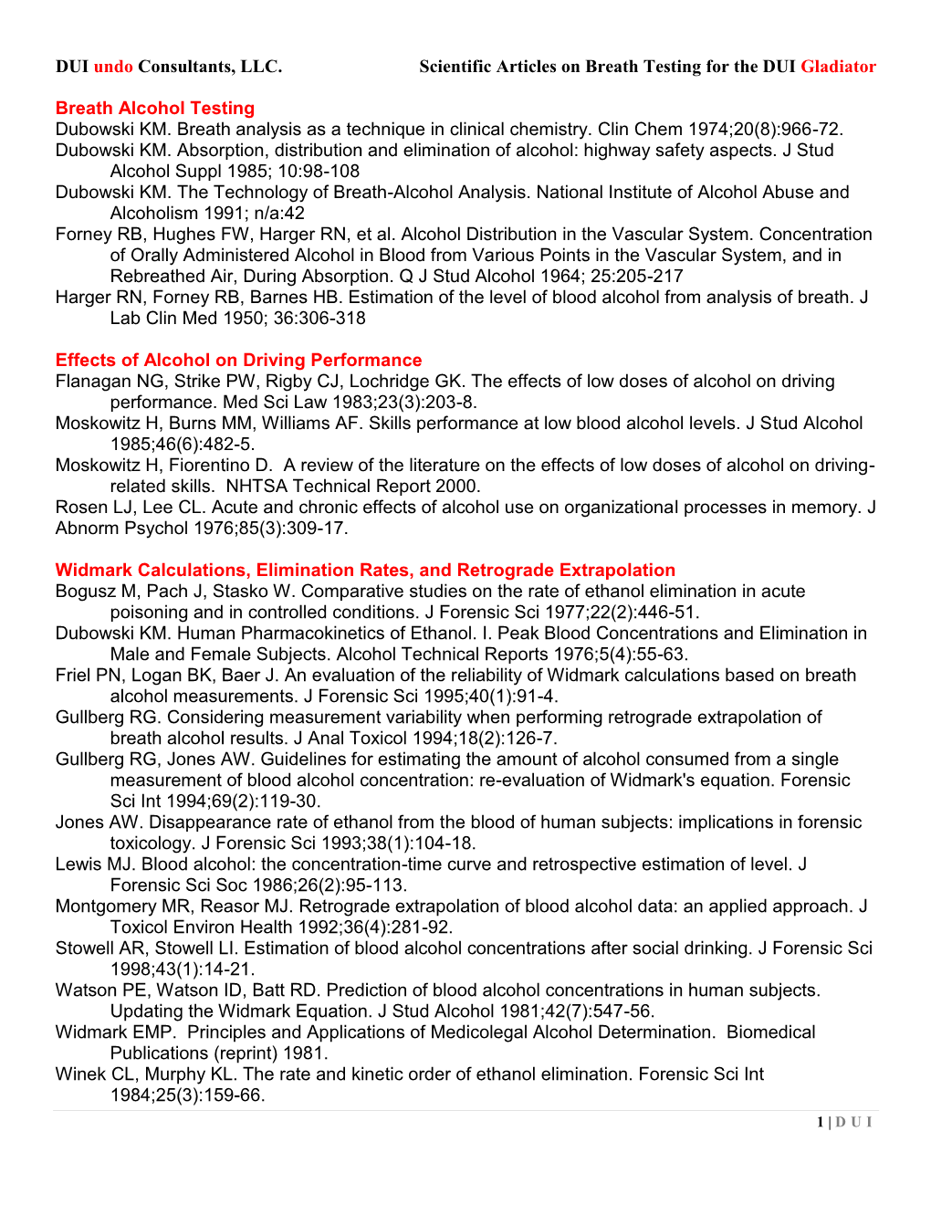 Scientific Articles on Breath Testing for the DUI Gladiator