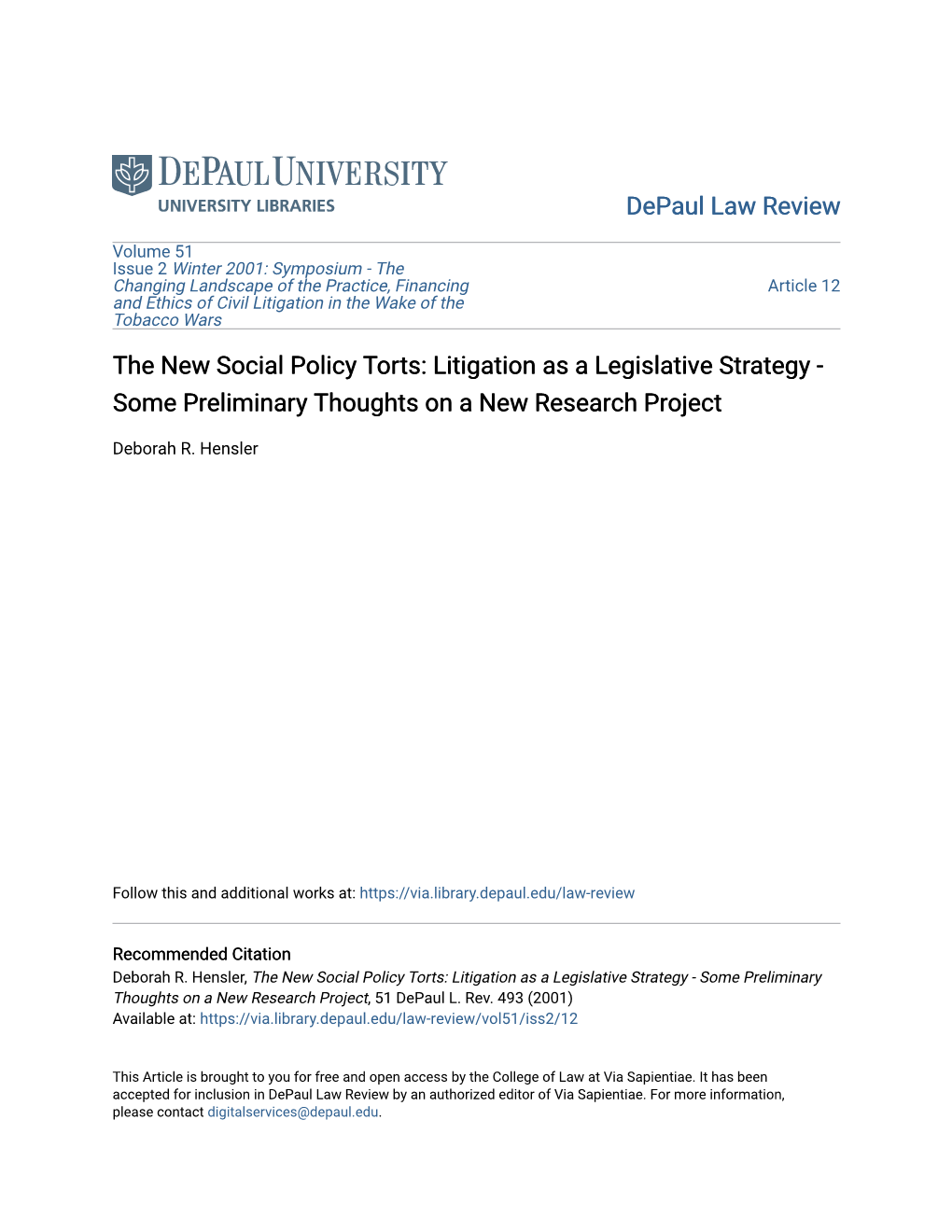 Litigation As a Legislative Strategy - Some Preliminary Thoughts on a New Research Project