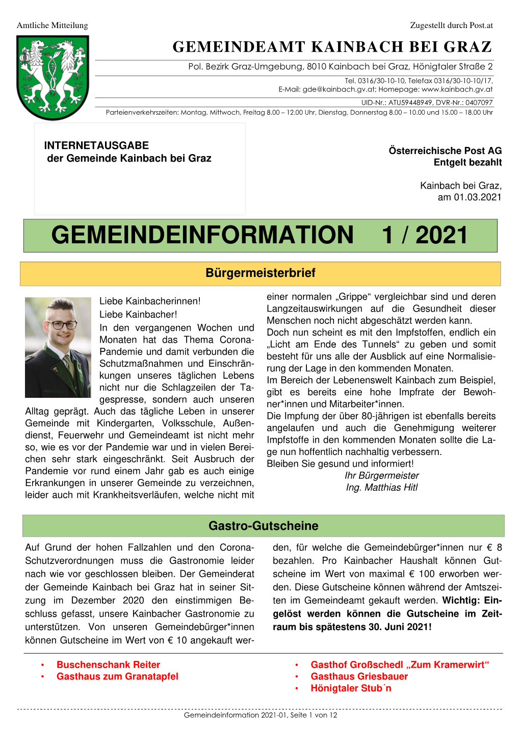 Gemeindeinformation 2021-01, Seite 1 Von 12 Aktuelle Volksbegehren