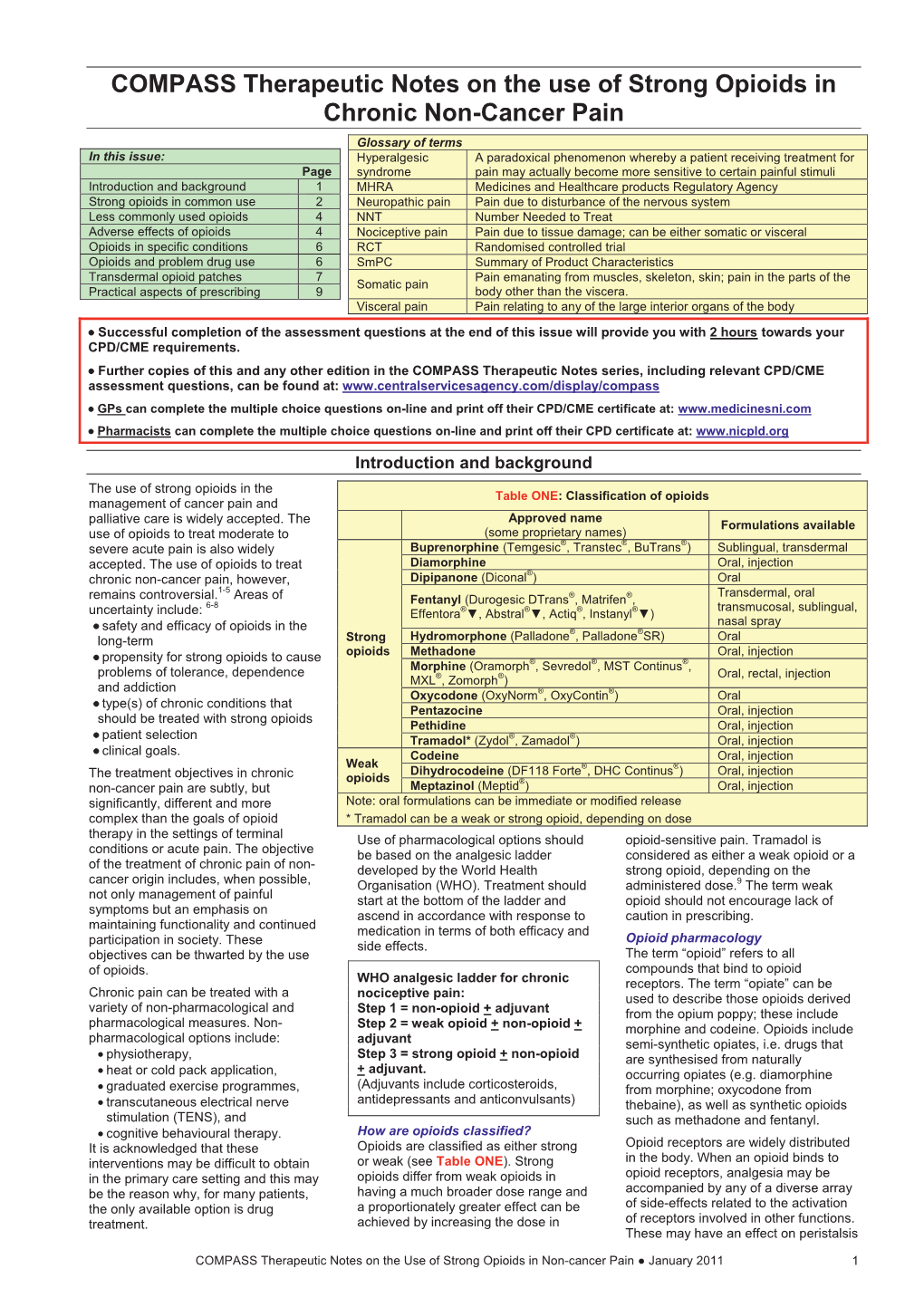 COMPASS Therapeutic Notes on the Use of Strong Opioids in Chronic Non-Cancer Pain