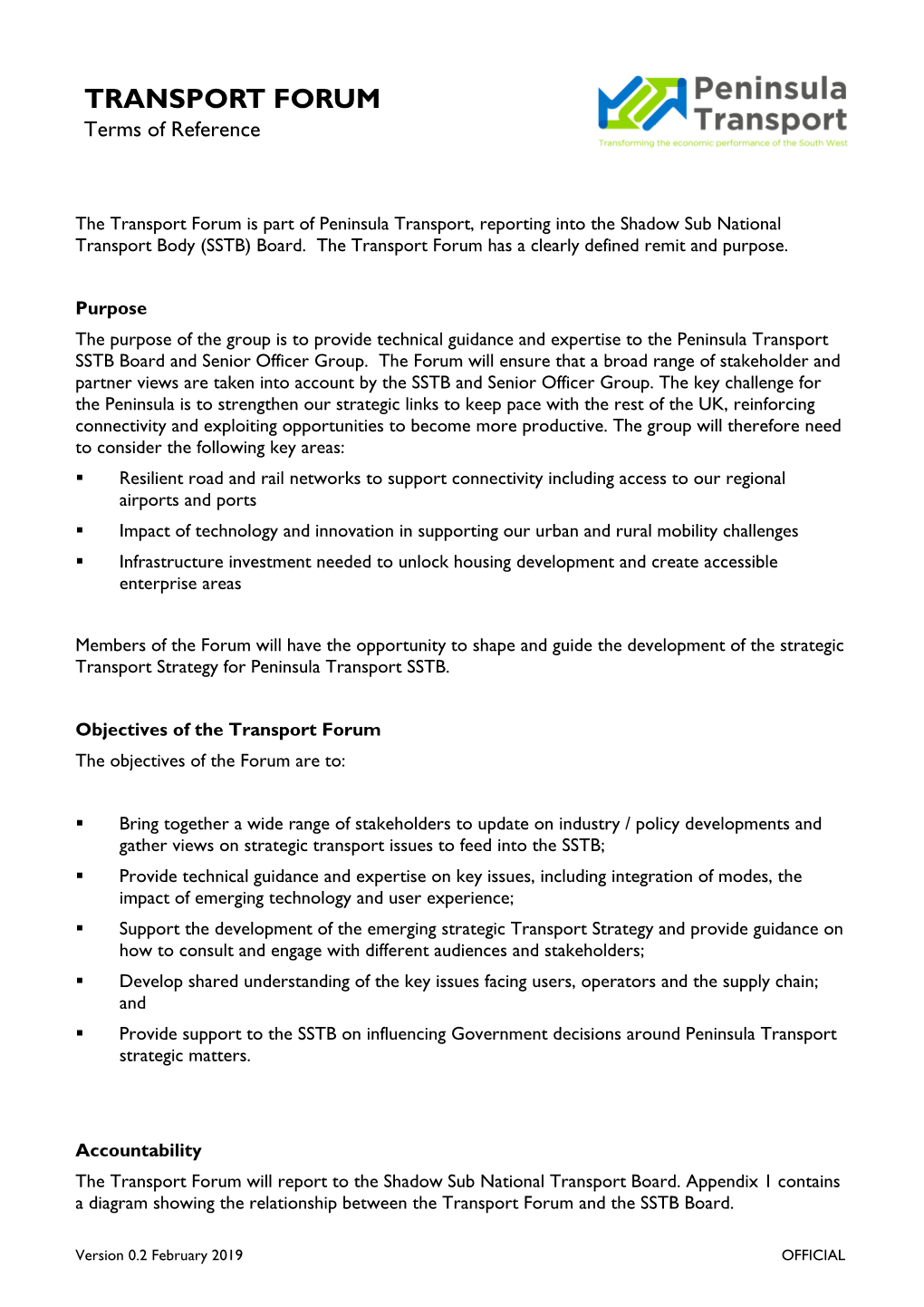 TRANSPORT FORUM Terms of Reference