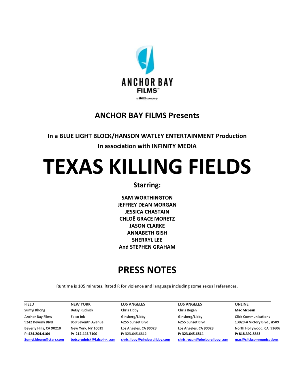 TEXAS KILLING FIELDS Starring