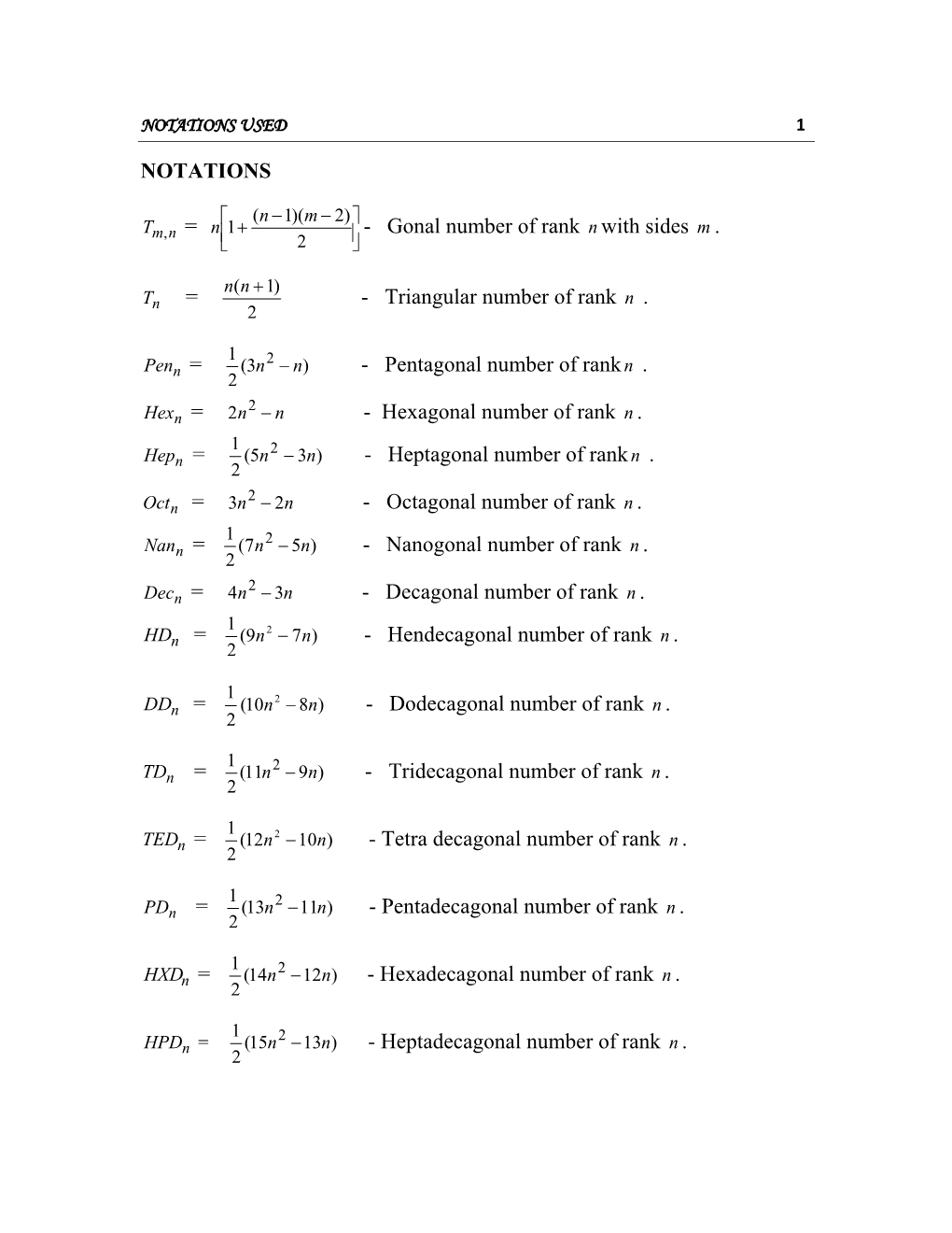 Notations Used 1