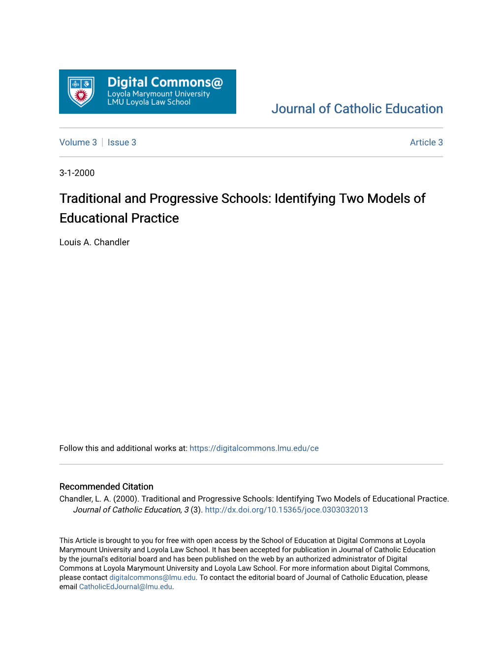 Traditional and Progressive Schools: Identifying Two Models of Educational Practice