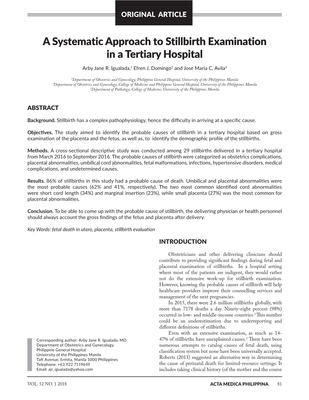 A Systematic Approach to Stillbirth Examination in a Tertiary Hospital