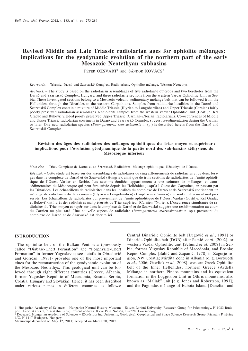 Revised Middle and Late Triassic Radiolarian Ages for Ophiolite