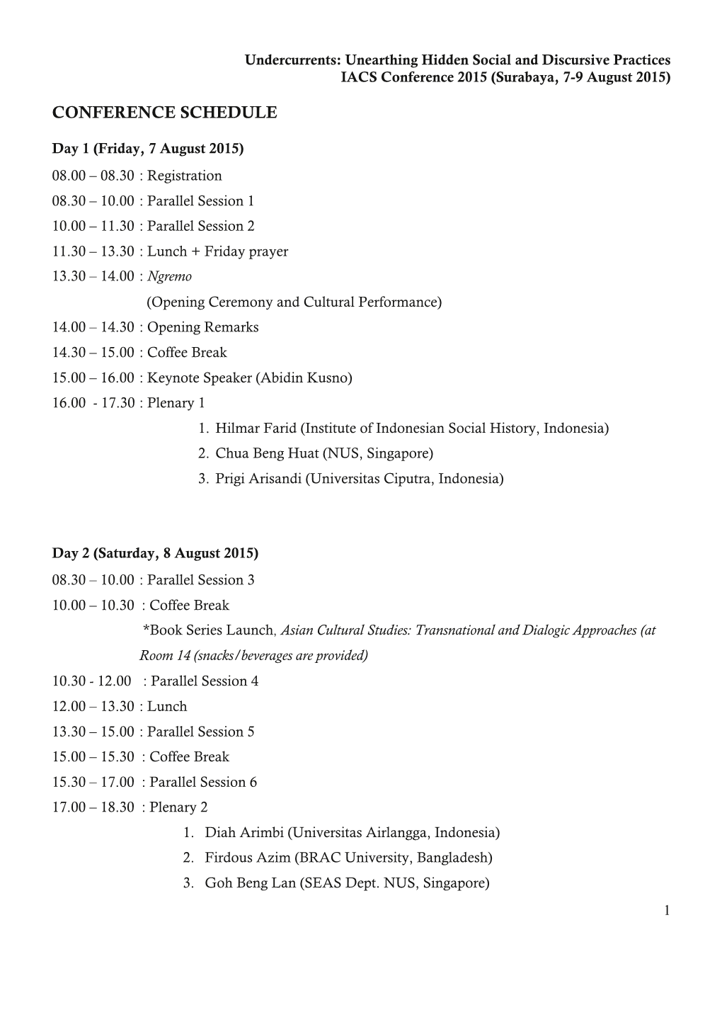 Conference Schedule