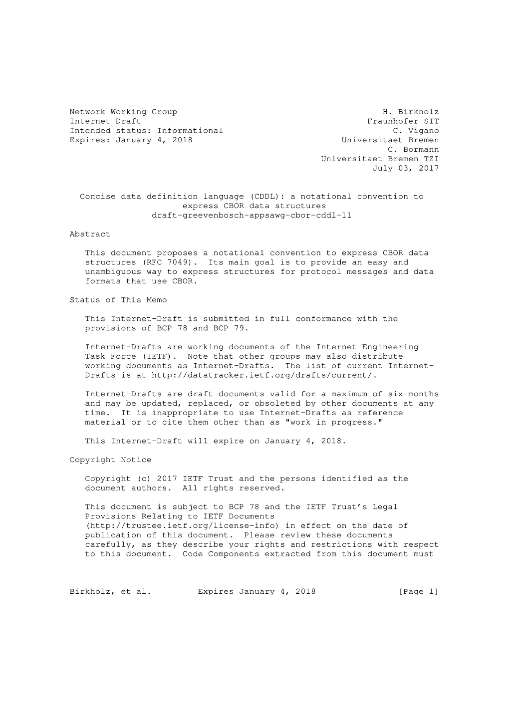 Network Working Group H. Birkholz Internet-Draft Fraunhofer SIT Intended Status: Informational C