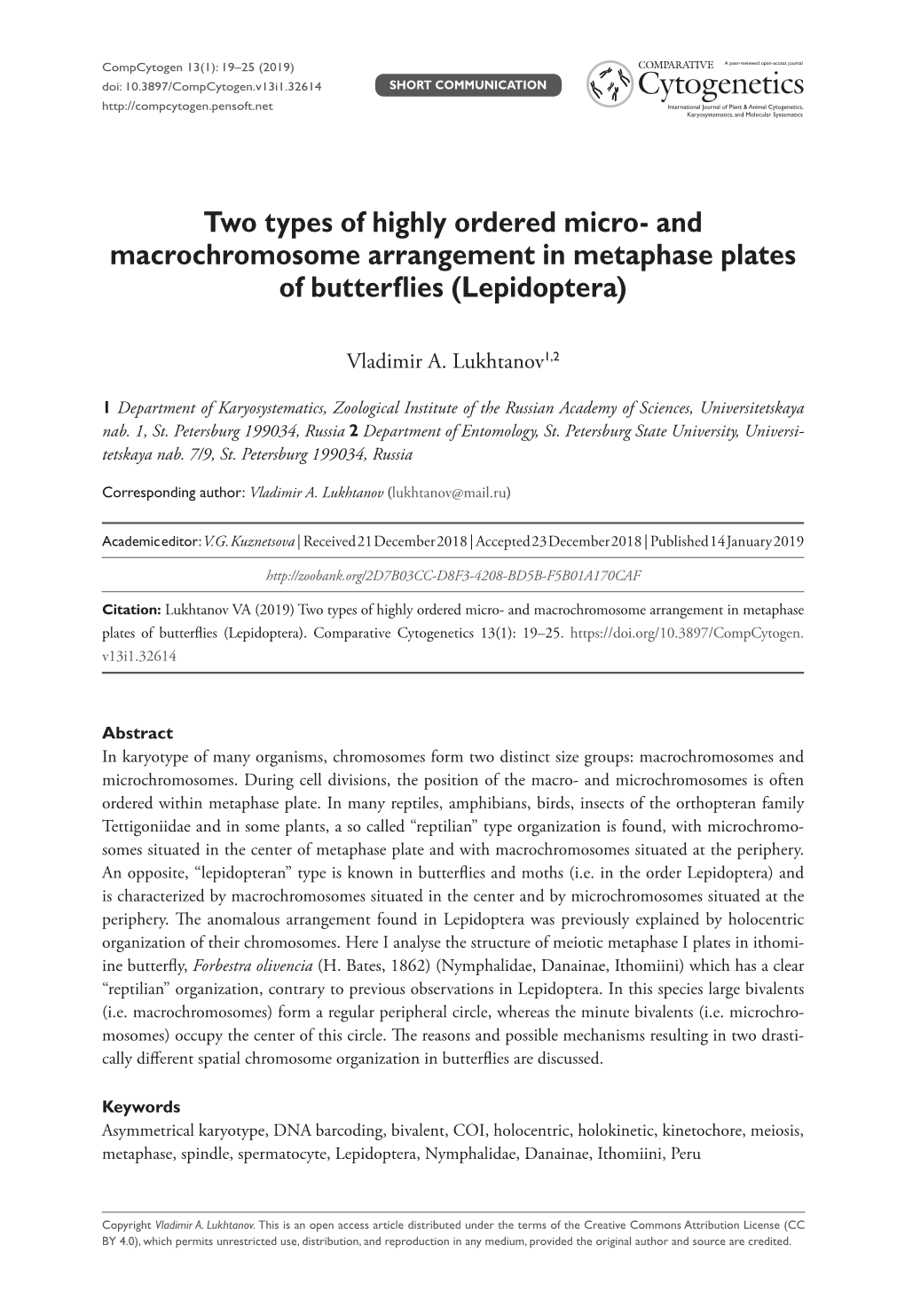 And Macrochromosome Arrangement in Metaphase Plates of Butterflies (Lepidoptera)