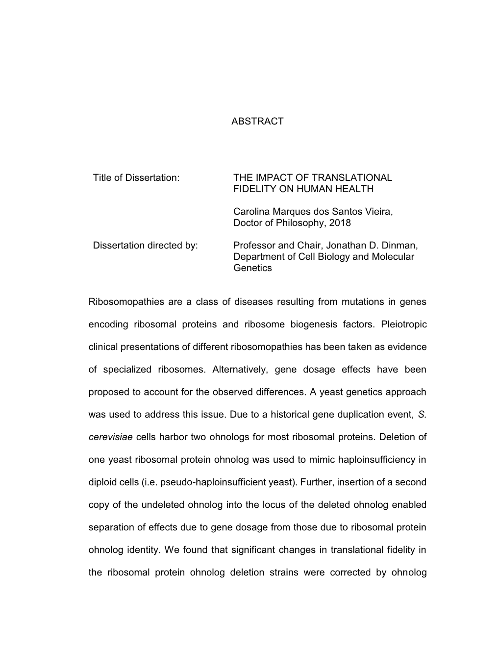 ABSTRACT Title of Dissertation: the IMPACT of TRANSLATIONAL