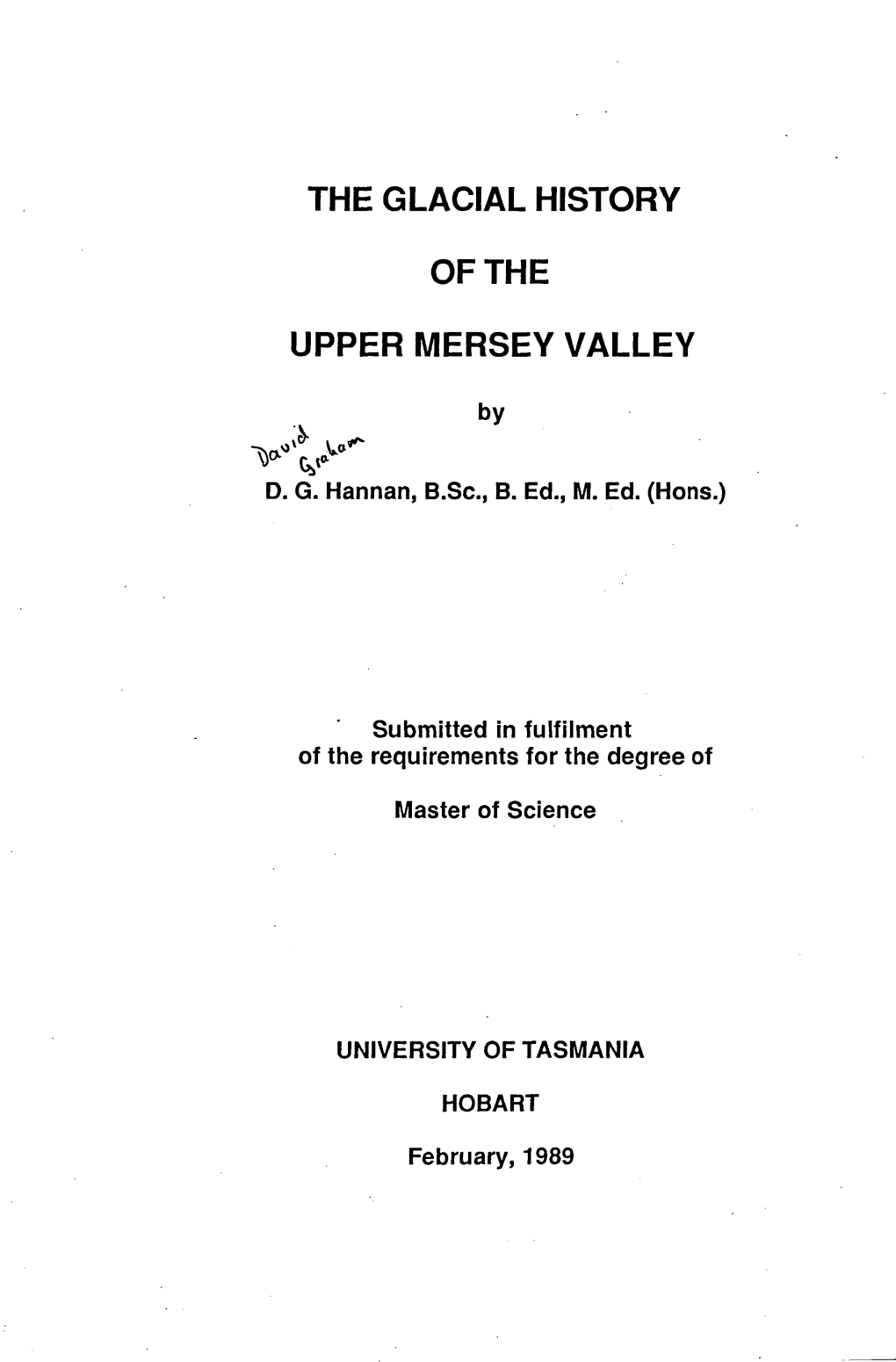 The Glacial History of the Upper Mersey Valley