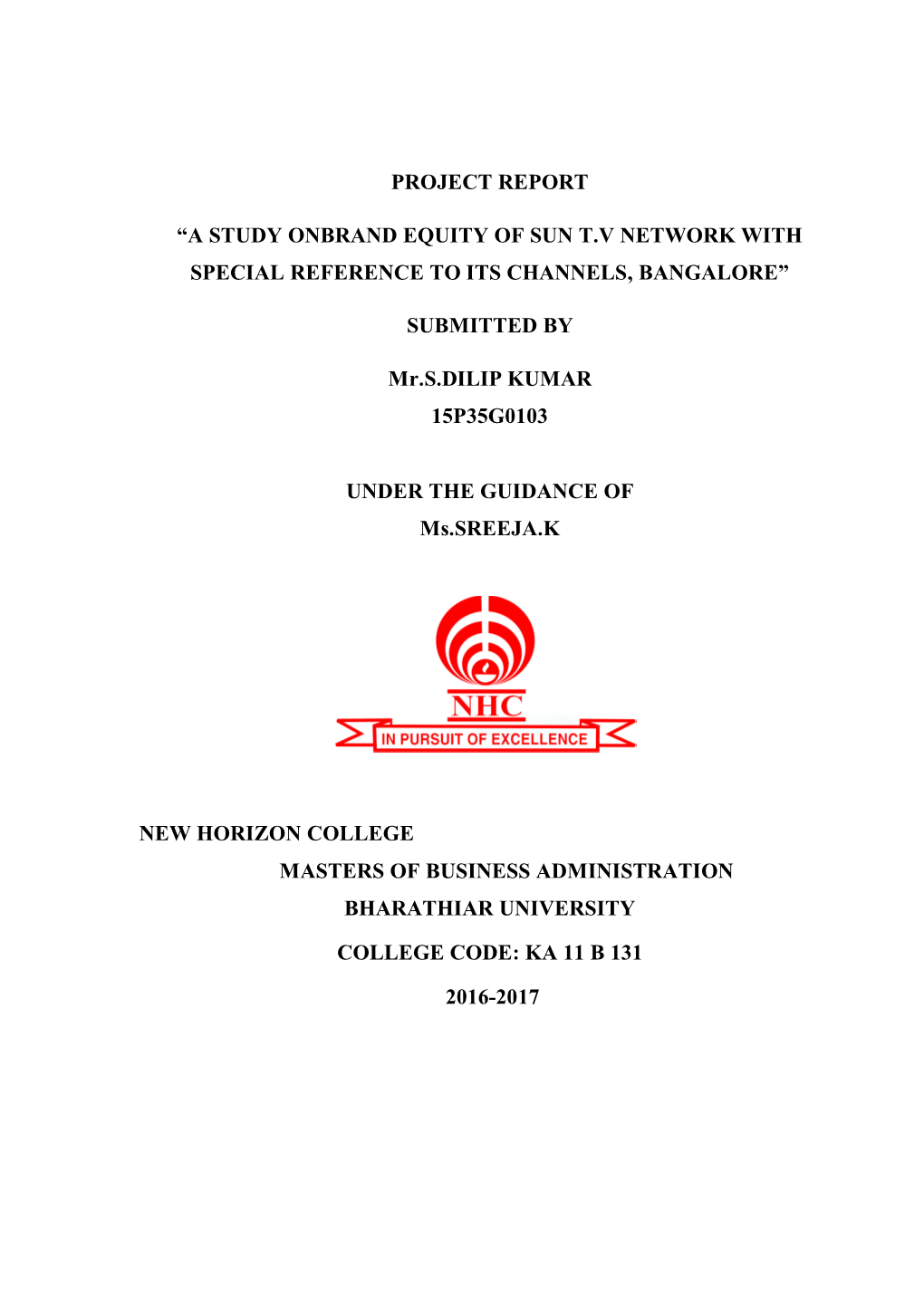 A Study Onbrand Equity of Sun Tv Network with Special