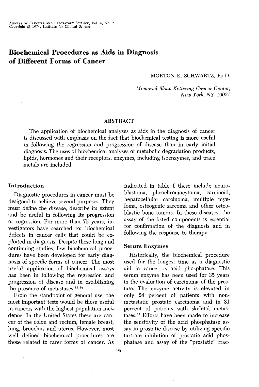 Biochemical Procedures As Aids in Diagnosis of Different Forms of Cancer