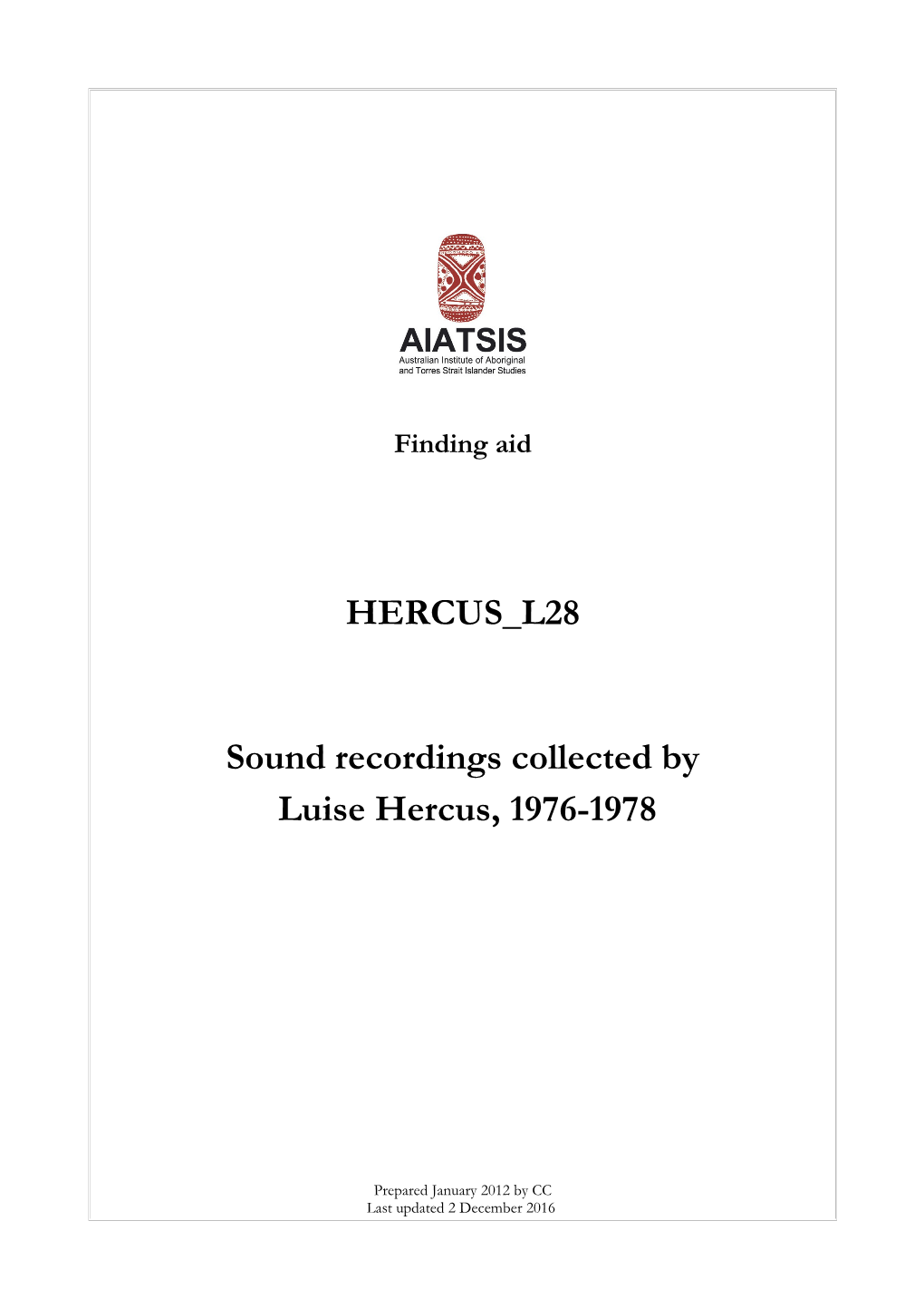 Guide to Sound Recordings Collected by Luise Hercus 1976-1978