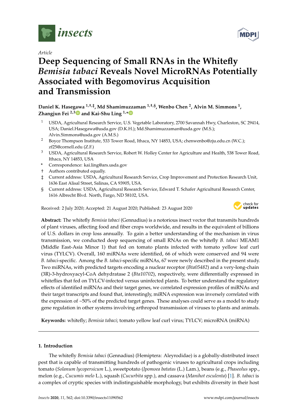 Deep Sequencing of Small Rnas in the Whitefly Bemisia Tabaci Reveals