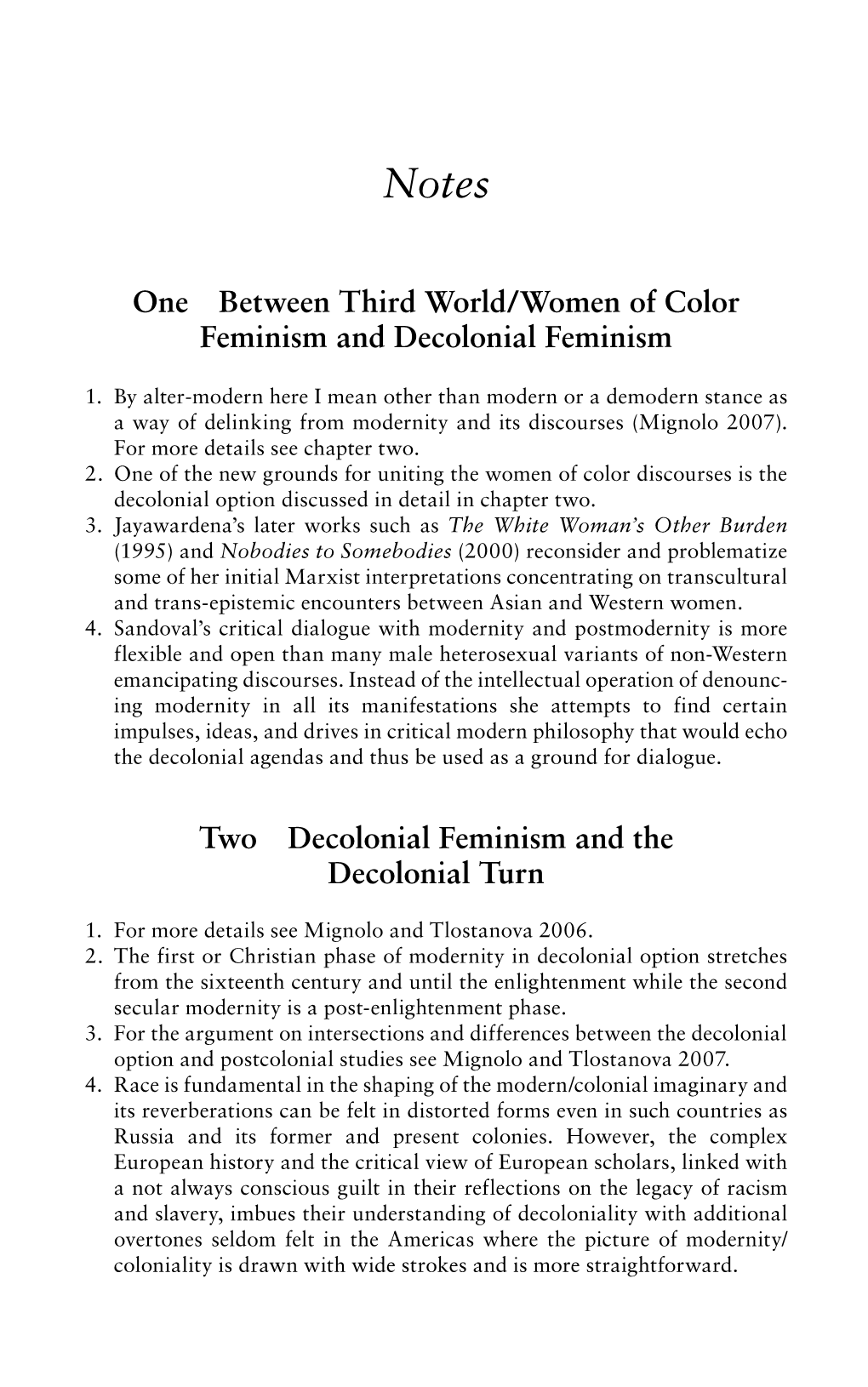 One Between Third World/Women of Color Feminism and Decolonial Feminism