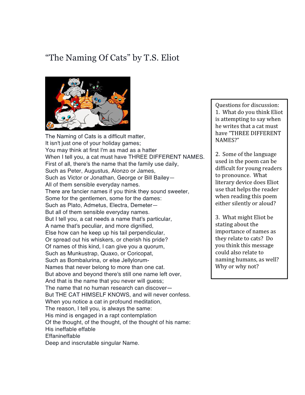 “The Naming of Cats” by T.S. Eliot