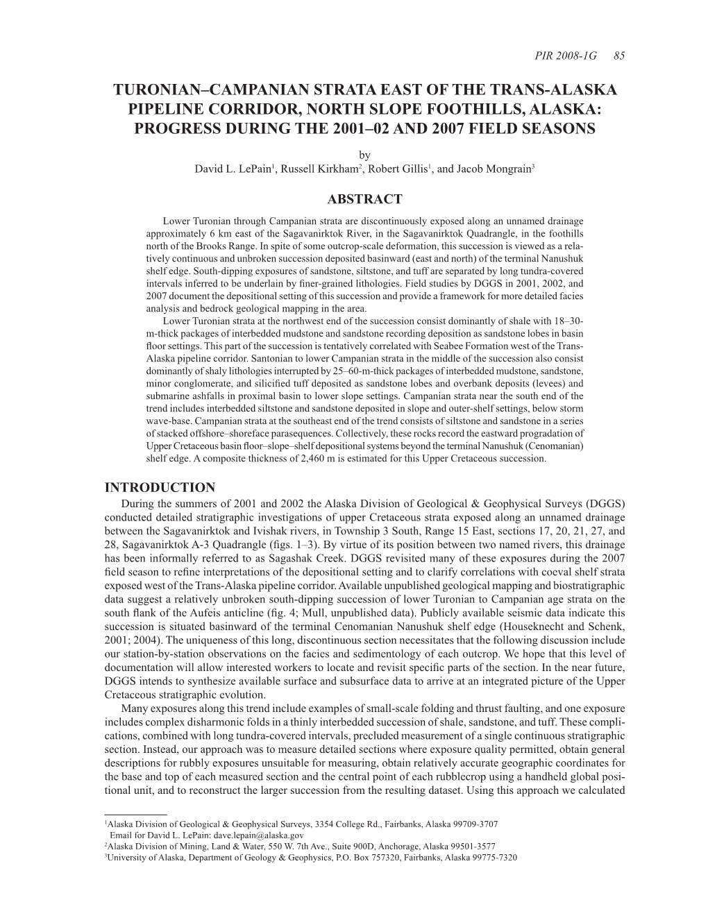 Turonian–Campanian Strata East of the Trans-Alaska Pipeline Corridor, North Slope Foothills, Alaska: Progress During the 2001–02 and 2007 Field Seasons