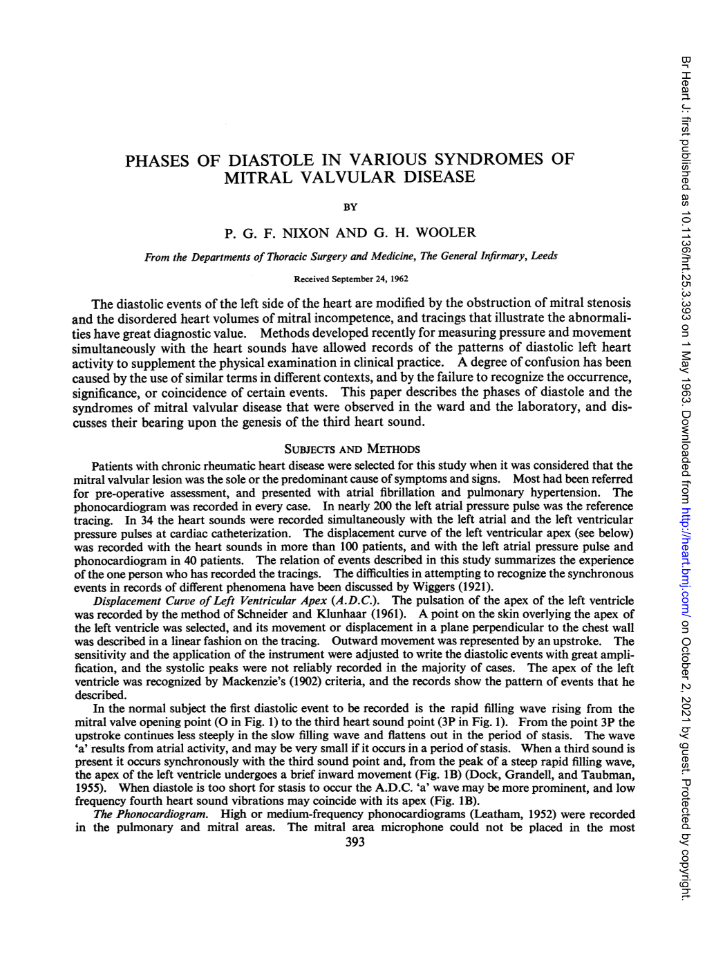 Phases of Diastole in Various Syndromes of Mitral Valvular Disease