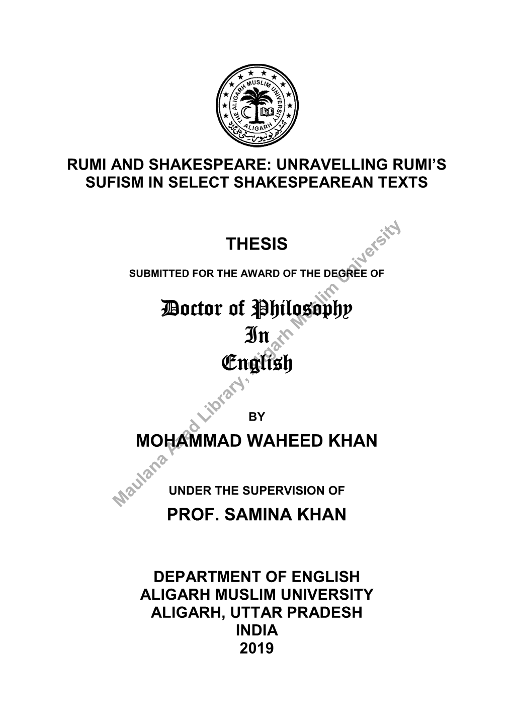 Doctor of Philosophy in English