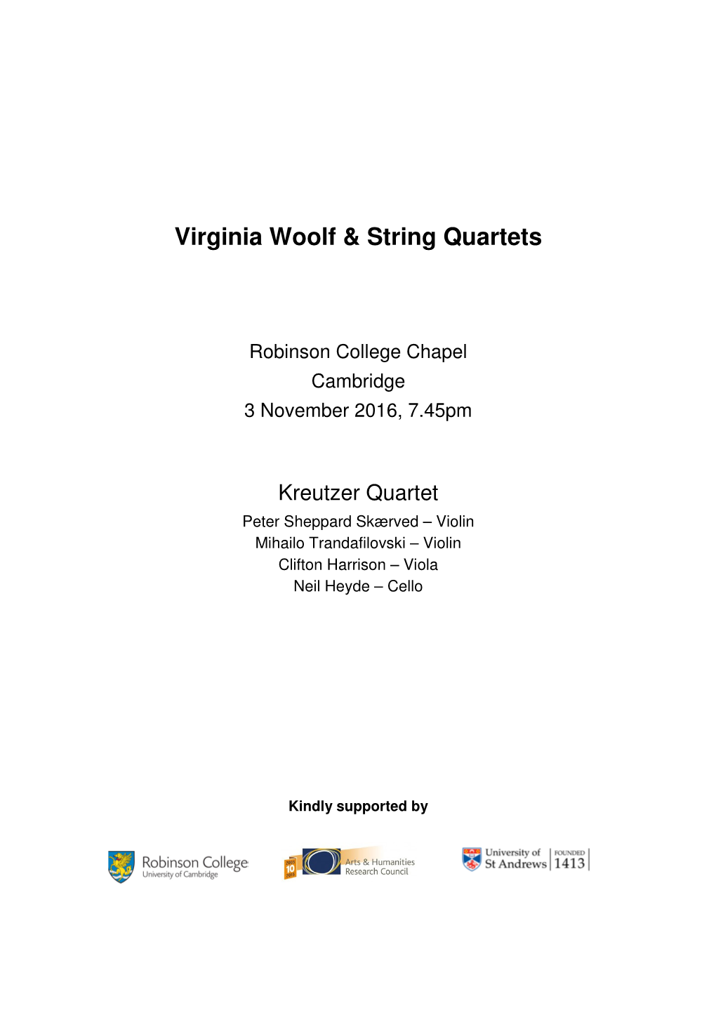 Virginia Woolf & String Quartets Concert