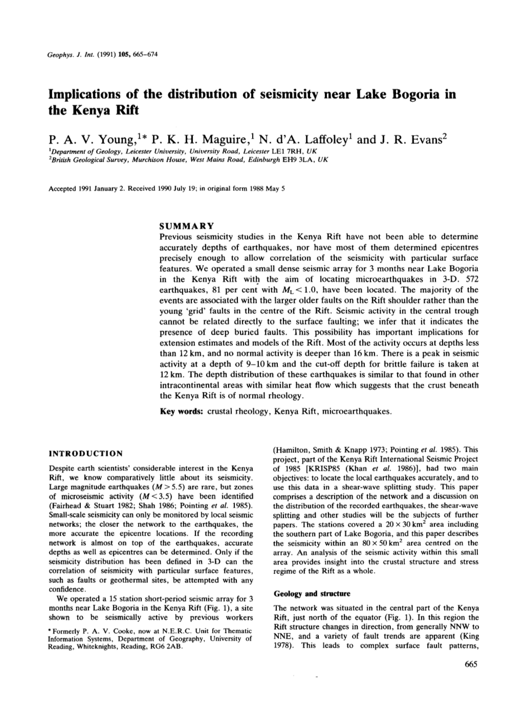 Implications of the Distribution of Seismicity Near Lake Bogoria in the Kenya Rift