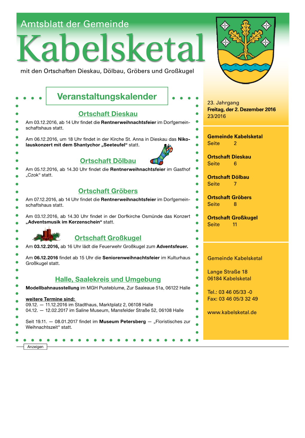 Amtsblatt Der Gemeinde Mit Den Ortschaften Dieskau, Dölbau, Gröbers Und Großkugel