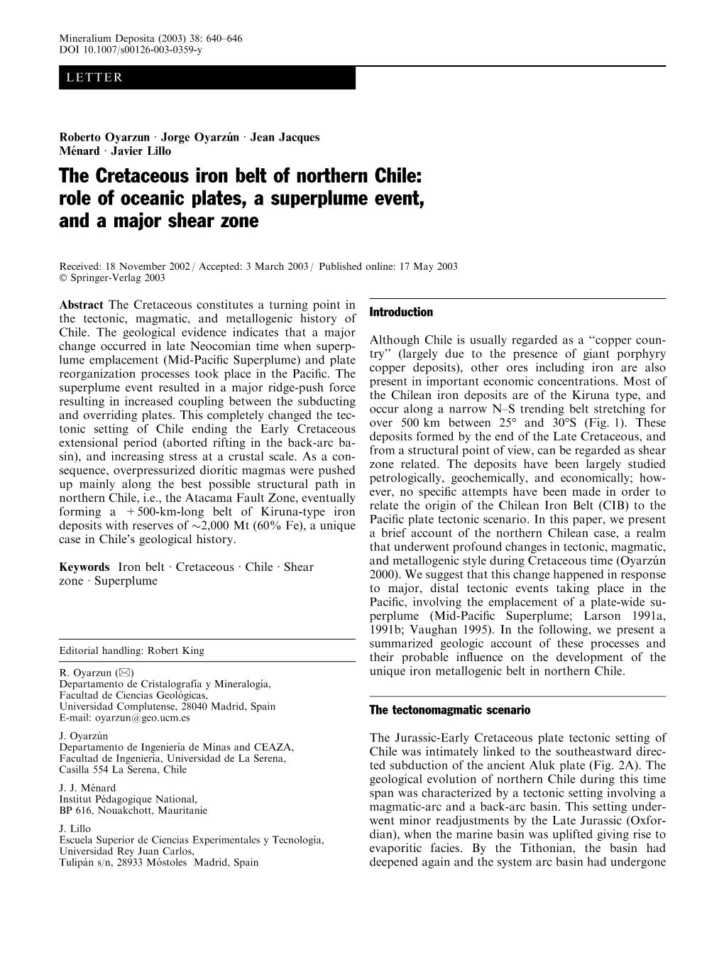 The Cretaceous Iron Belt of Northern Chile: Role of Oceanic Plates, a Superplume Event, and a Major Shear Zone