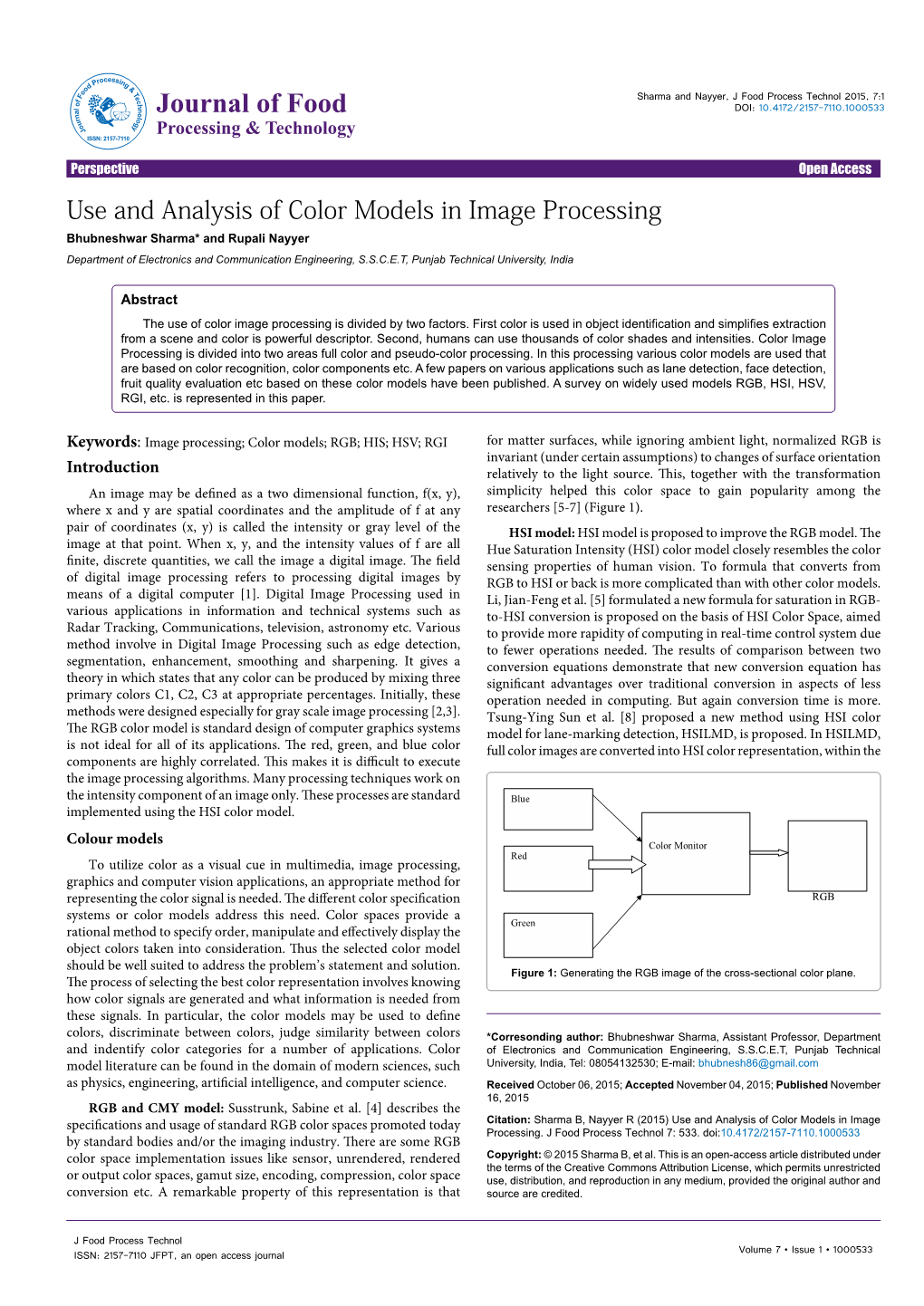 Use and Analysis of Color Models in Image Processing