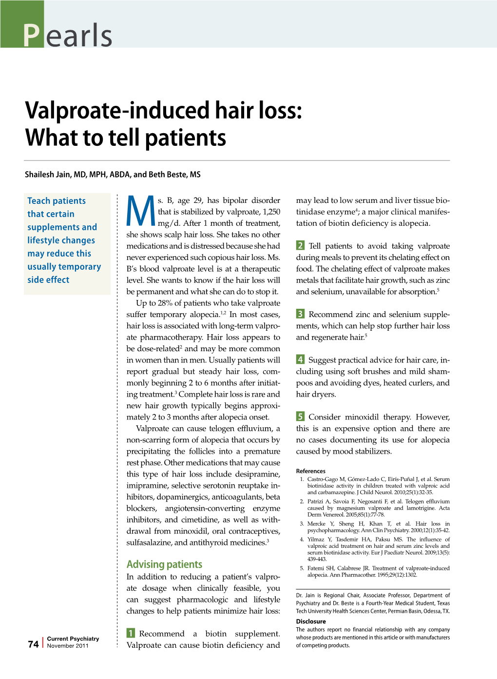 Valproate-Induced Hair Loss: What to Tell Patients