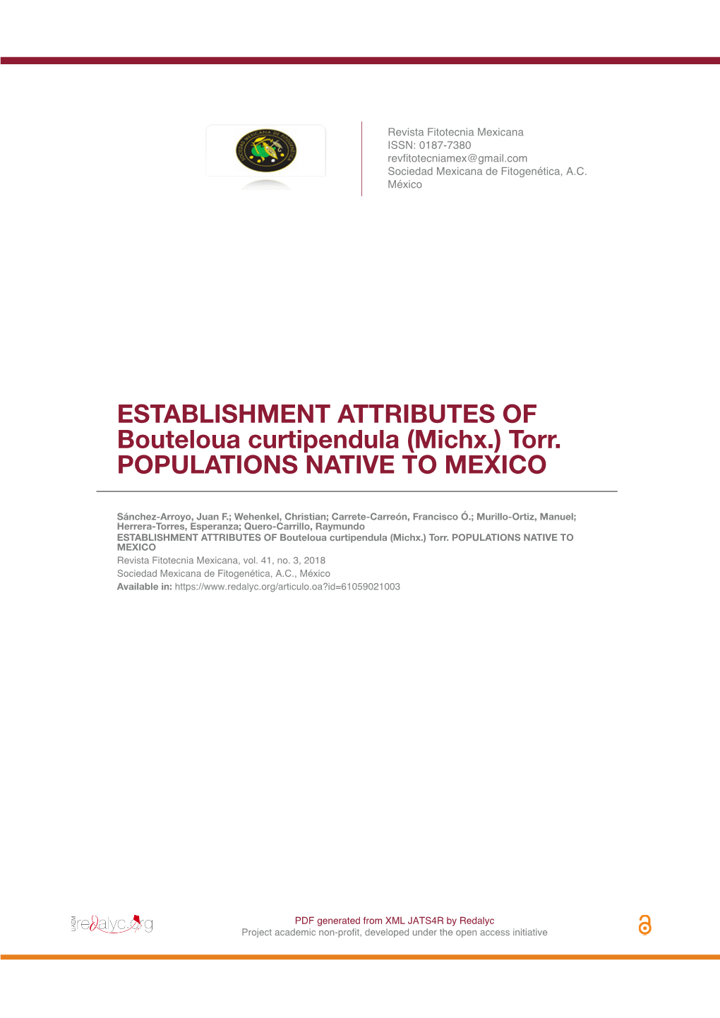 ESTABLISHMENT ATTRIBUTES of Bouteloua Curtipendula (Michx.) Torr