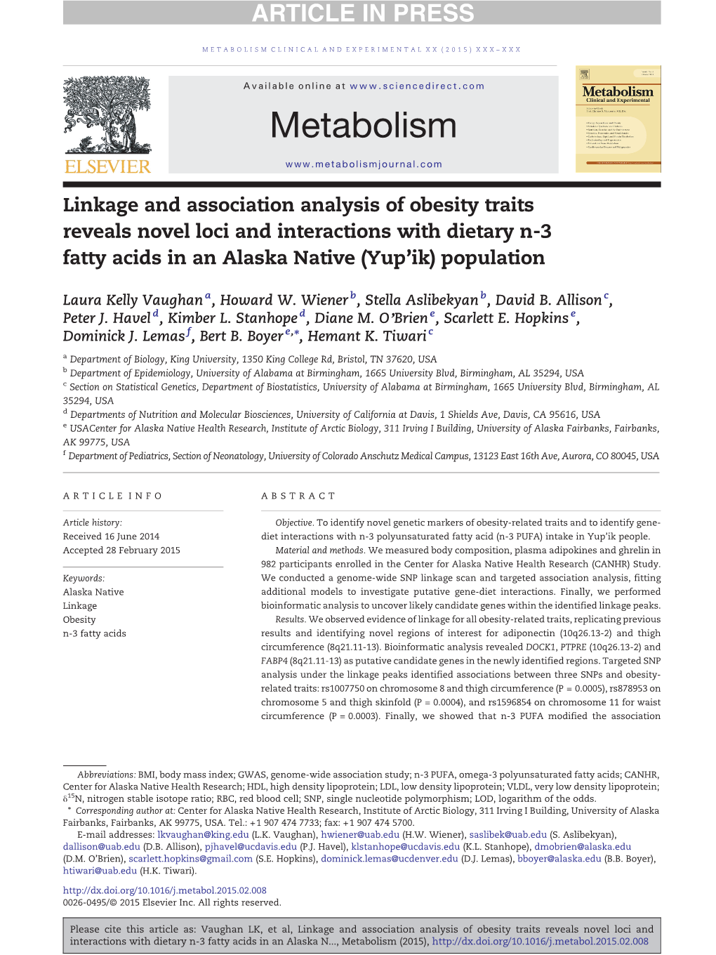 Linkage and Association Analysis of Obesity Traits Reveals Novel Loci and Interactions with Dietary N-3 Fatty Acids in an Alaska Native (Yup’Ik) Population