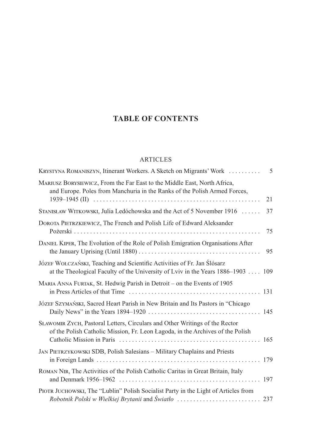 Table of Contents