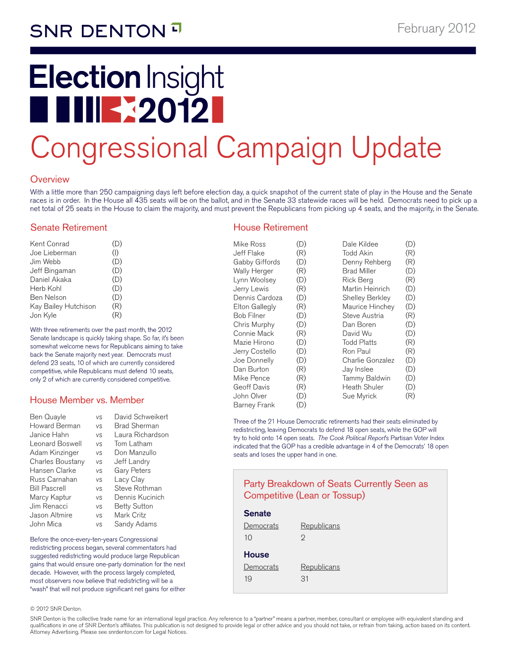 Congressional Campaign Update