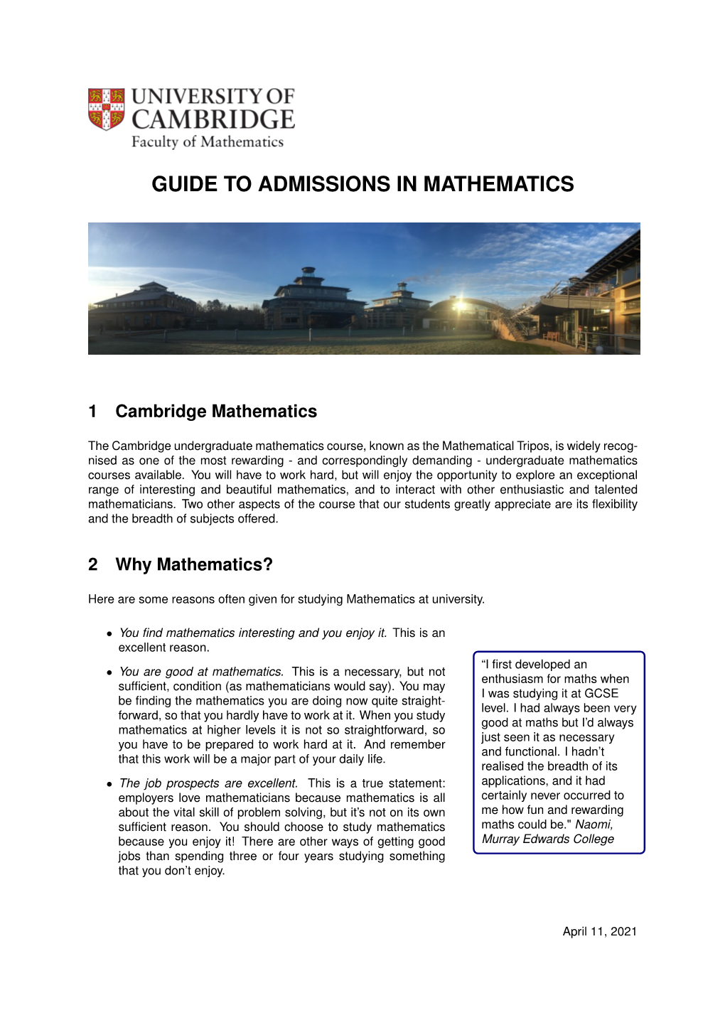 Guide to Admissions in Maths