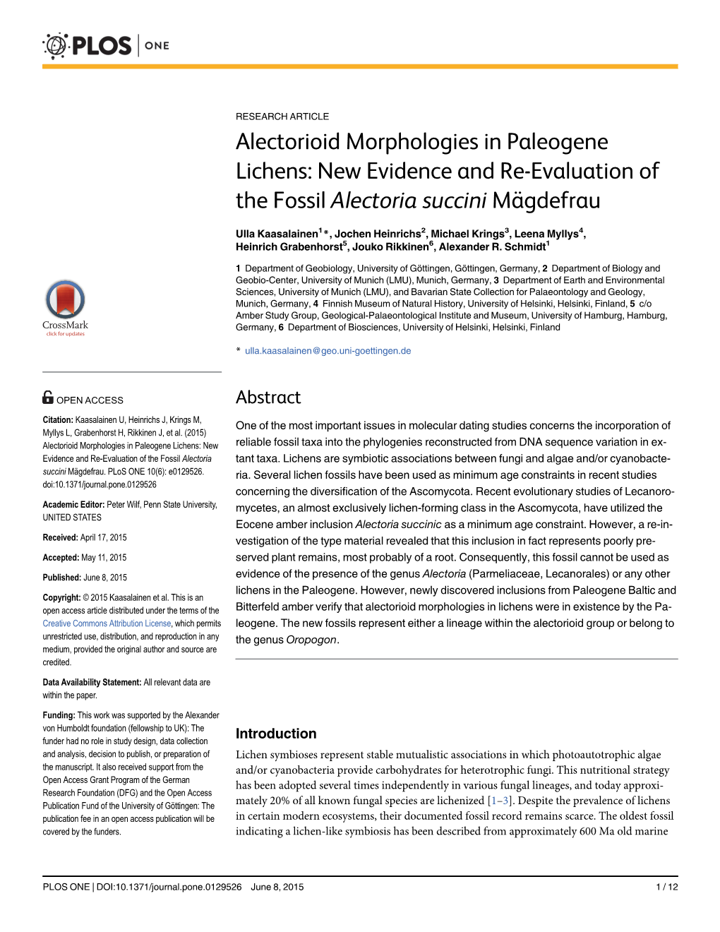 Alectorioid Morphologies in Paleogene Lichens: New Evidence and Re-Evaluation of the Fossil Alectoria Succini Mägdefrau