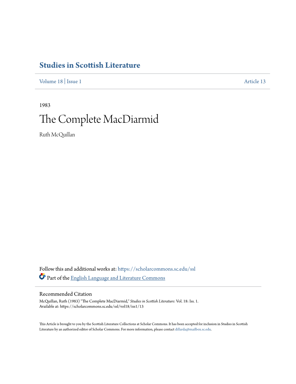 The Complete Macdiarmid